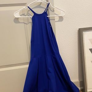 Blue Halter Neck Fit and Flare Dress